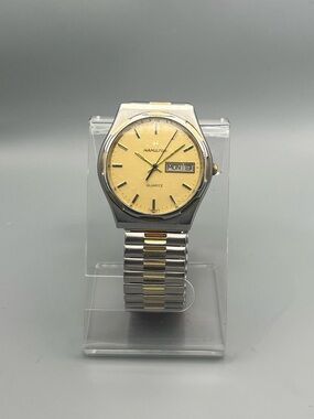 Hamilton Quartz Day-Date Gold Dial Two-Tone Bracelet Vintage Dress Watch